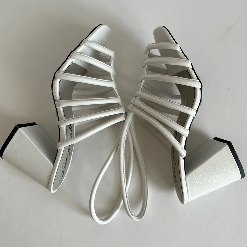 Free People White Strappy Block Heels Colette Sandal 8